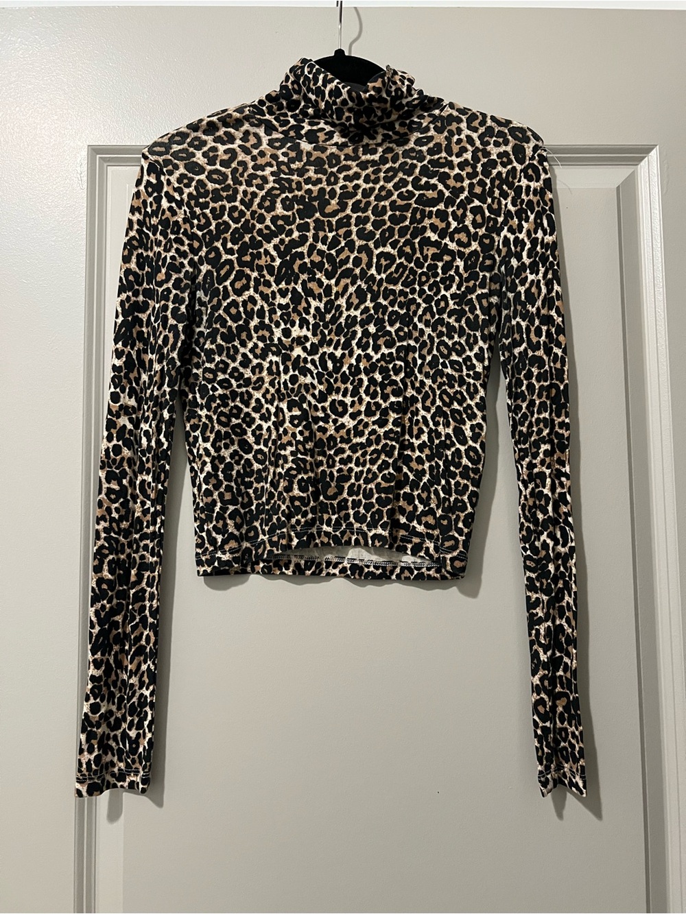 Zara Leopard Print Turtleneck Long Sleeve Top - Black & Tan
